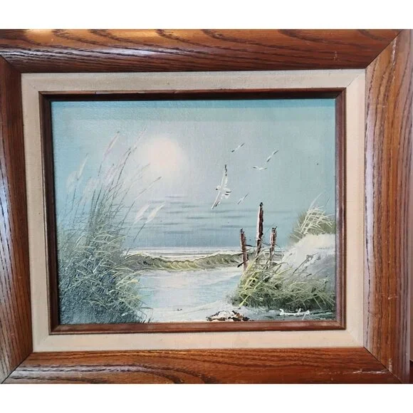 Vtg Original Oil Painting Artist Signed Beach Seascape Scene Seagulls Ocean Wave - Picture 2 of 8